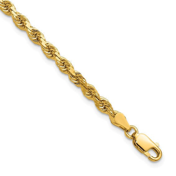 14KT Yellow Gold 8 inch 3.75mm Diamond-cut Rope with Lobster Clasp Chain