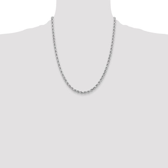 14KT White Gold 22 inch 3.75mm Diamond-cut Rope with Lobster Clasp Chain