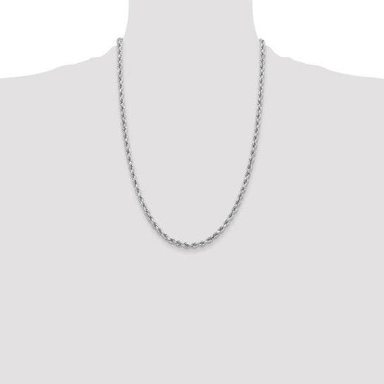14KT White Gold 24 inch 3.75mm Diamond-cut Rope with Lobster Clasp Chain