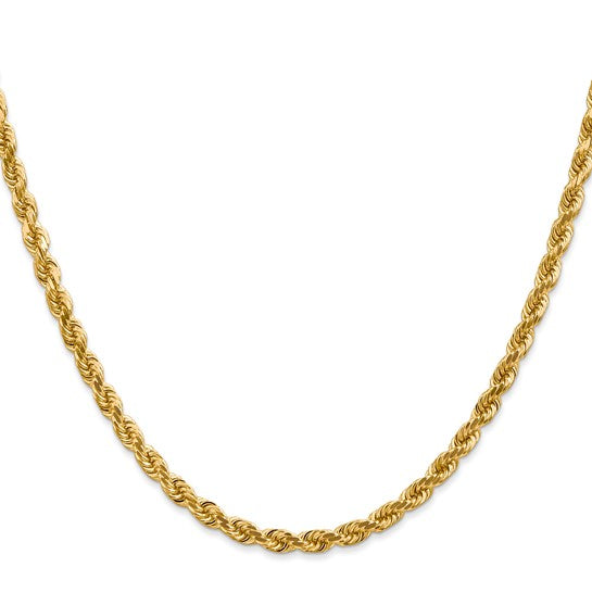 14KT Yellow Gold 24 inch 4mm Diamond-cut Rope with Lobster Clasp Chain