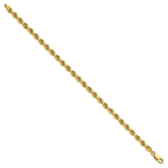 14KT Yellow Gold 9 inch 4mm Diamond-cut Rope with Lobster Clasp Bracelet