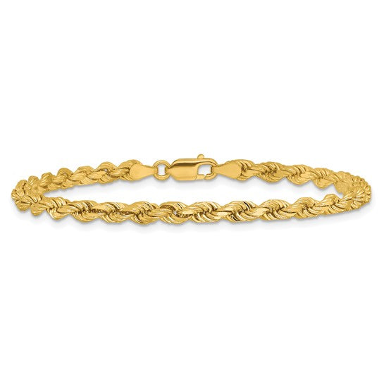 14KT Yellow Gold 9 inch 4mm Diamond-cut Rope with Lobster Clasp Bracelet