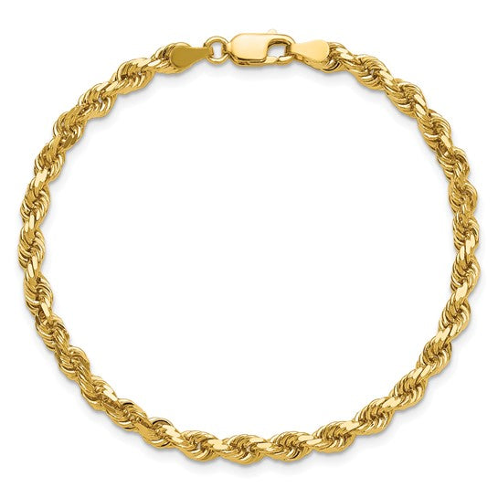 14KT Yellow Gold 7 inch 4mm Diamond-cut Rope with Lobster Clasp Chain