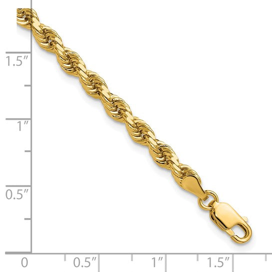 14KT Yellow Gold 7 inch 4mm Diamond-cut Rope with Lobster Clasp Chain