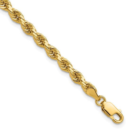14KT Yellow Gold 9 inch 4mm Diamond-cut Rope with Lobster Clasp Bracelet