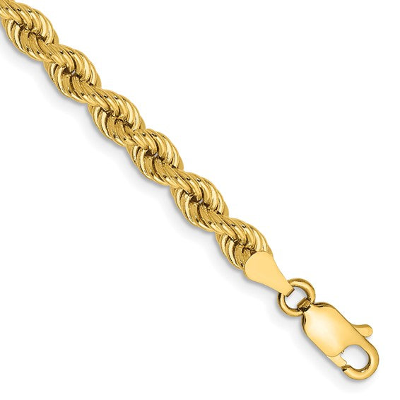 14kt Yellow Gold 9 inch 4mm Regular Rope with Lobster Clasp Chain