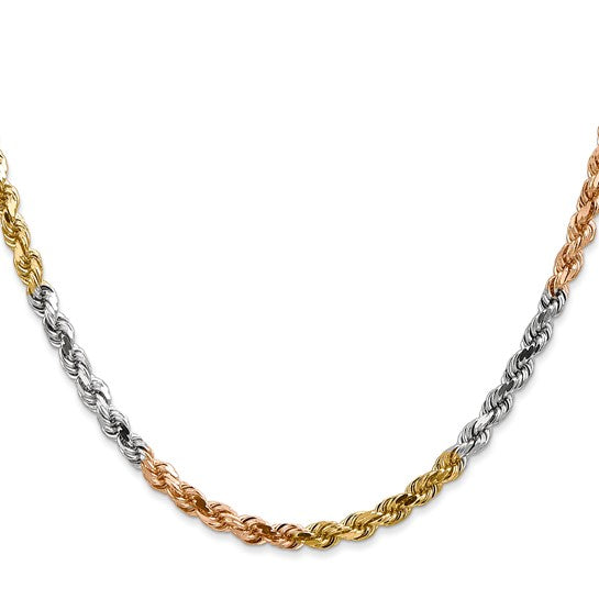 14KT Tri-colored 24 inch 4mm Diamond-cut Rope with Lobster Clasp Chain