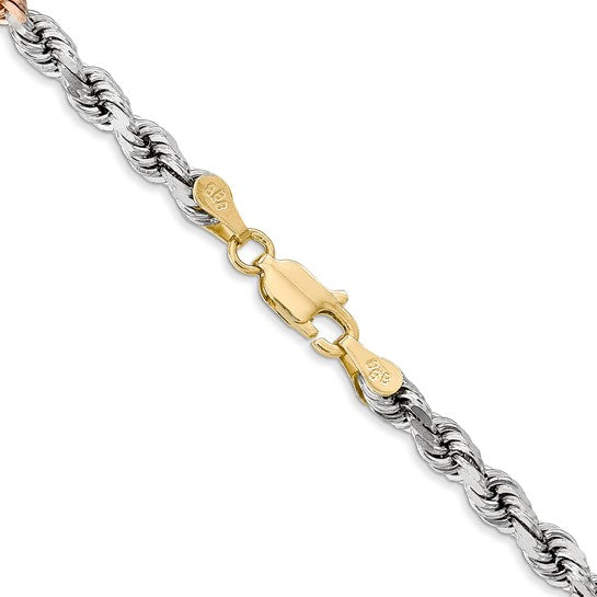 14KT Tri-colored 24 inch 4mm Diamond-cut Rope with Lobster Clasp Chain