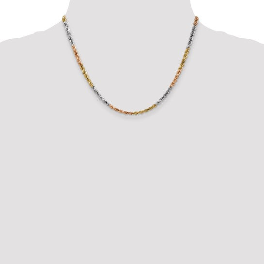 14kt Tri-colored 18 inch 4mm Diamond-cut Rope with Lobster Clasp Chain