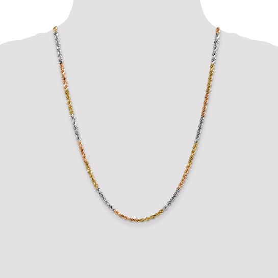14KT Tri-colored 24 inch 4mm Diamond-cut Rope with Lobster Clasp Chain
