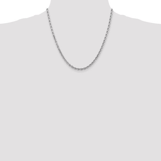 14KT White Gold 20 inch 4mm Diamond-cut Rope with Lobster Clasp Chain