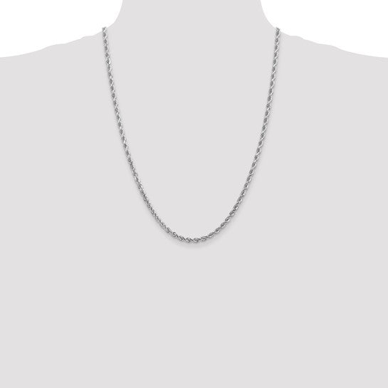 14KT White Gold 24 inch 4mm Diamond-cut Rope with Lobster Clasp Chain