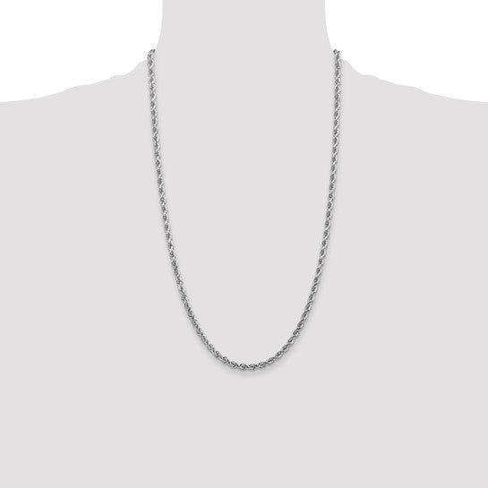 14KT White Gold 26 inch 4mm Diamond-cut Rope with Lobster Clasp Chain