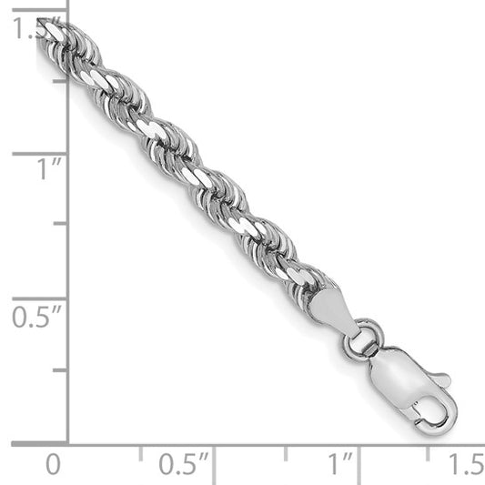 14KT White Gold 8 inch 4mm Diamond-cut Rope with Lobster Clasp Chain