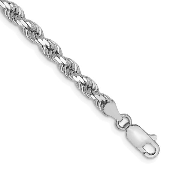 14KT White Gold 9 inch 4mm Diamond-cut Rope with Lobster Clasp Chain
