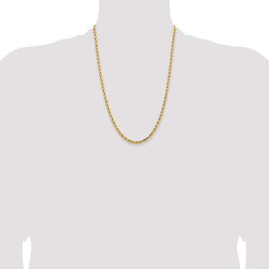 14kt Yellow Gold 24 inch 4.25mm Diamond-cut Rope with Lobster Clasp Chain