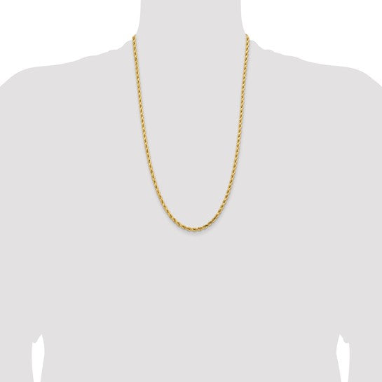 14kt Yellow Gold 26 inch 4.25mm Diamond-cut Rope with Lobster Clasp Chain