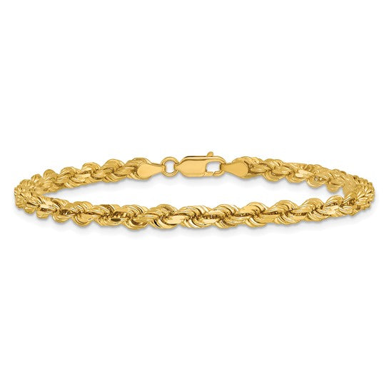 14KT Yellow Gold 7 inch 4.25mm Diamond-cut Rope with Lobster Clasp Chain
