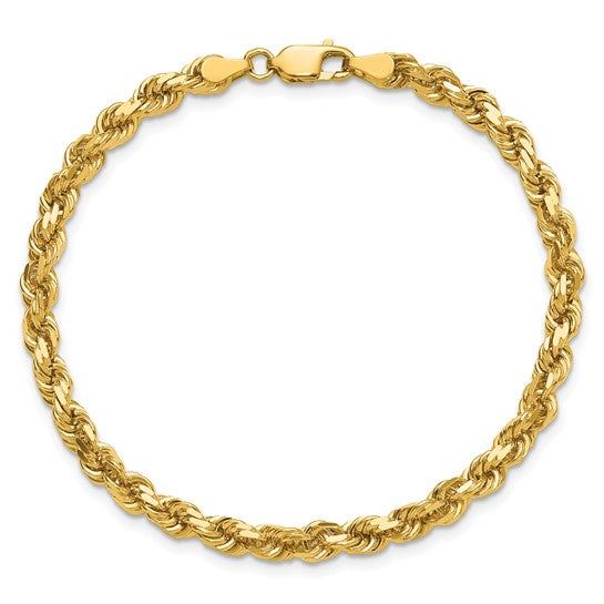 14KT Yellow Gold 7 inch 4.25mm Diamond-cut Rope with Lobster Clasp Chain