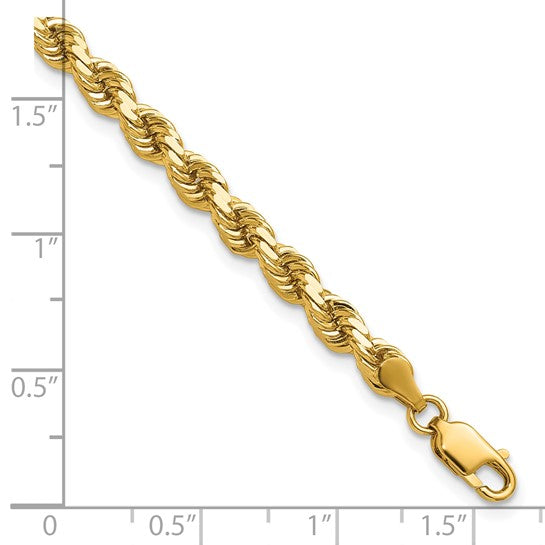 14KT Yellow Gold 7 inch 4.25mm Diamond-cut Rope with Lobster Clasp Chain