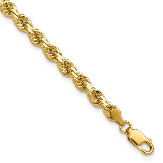 14KT Yellow Gold 7 inch 4.25mm Diamond-cut Rope with Lobster Clasp Chain