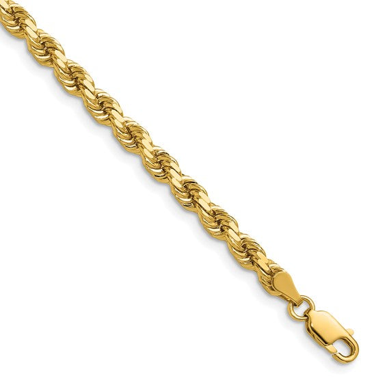 14kt Yellow Gold 24 inch 4.25mm Diamond-cut Rope with Lobster Clasp Chain