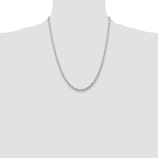 14kt White Gold 22 inch 4.25mm Diamond-cut Rope with Lobster Clasp Chain