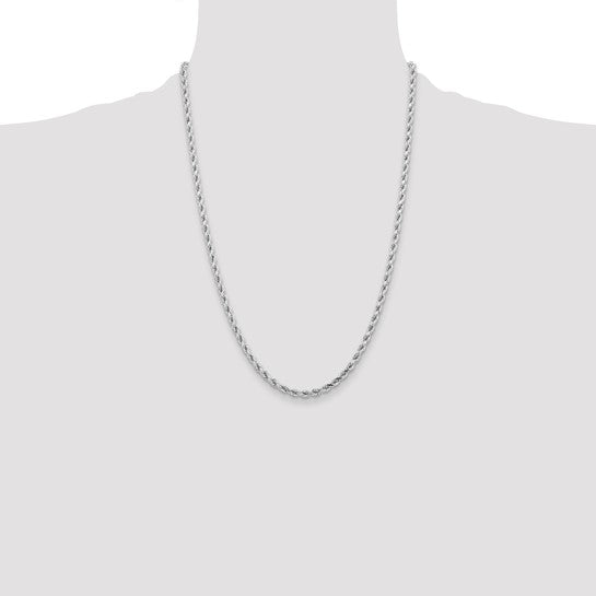 14kt White Gold 24 inch 4.25mm Diamond-cut Rope with Lobster Clasp Chain