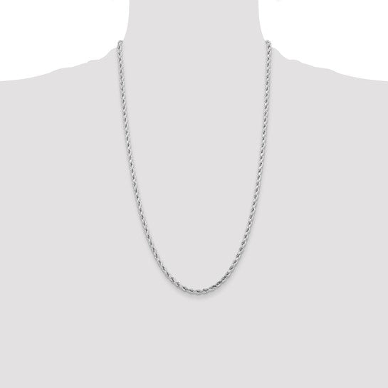 14kt White Gold 26 inch 4.25mm Diamond-cut Rope with Lobster Clasp Chain