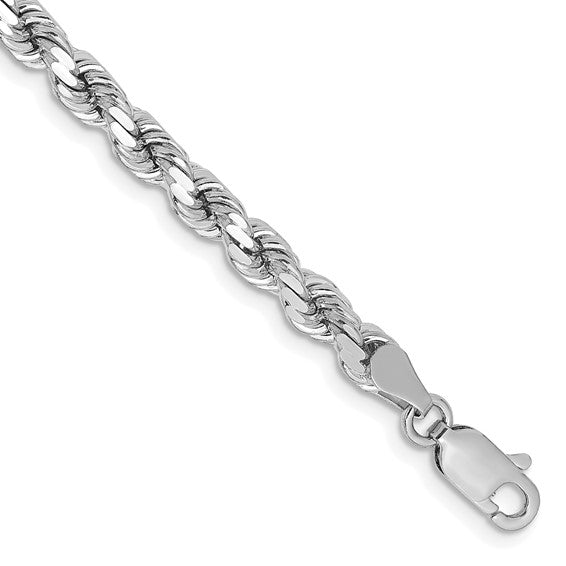14kt White Gold 8 inch 4.25mm Diamond-cut Rope with Lobster Clasp Chain