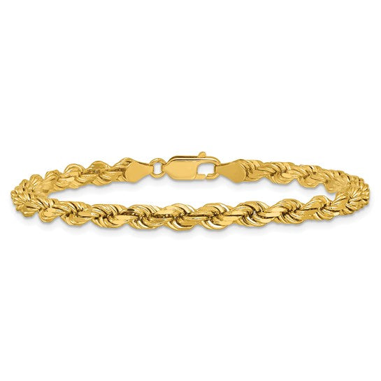 14KT Yellow Gold 9 inch 4.5mm Diamond-cut Rope with Lobster Clasp Chain