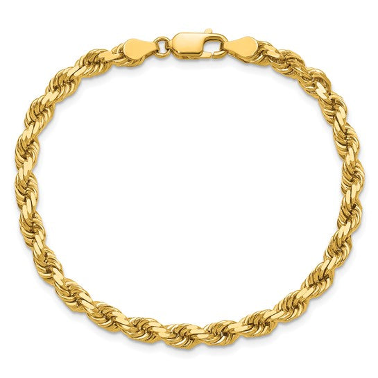 14KT Yellow Gold 7 inch 4.5mm Diamond-cut Rope with Lobster Clasp Chain