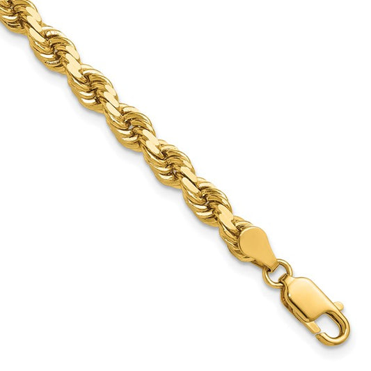 14KT Yellow Gold 9 inch 4.5mm Diamond-cut Rope with Lobster Clasp Chain