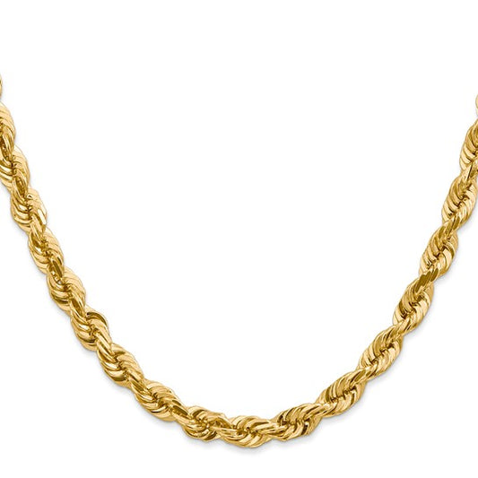 14KT Yellow Gold 30 inch 5.5mm Diamond-cut Rope with Fancy Lobster Clasp Chain