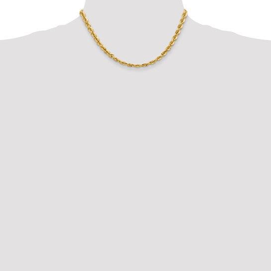 14KT Yellow Gold 16 inch 5.5mm Diamond-cut Rope with Fancy Lobster Clasp Chain