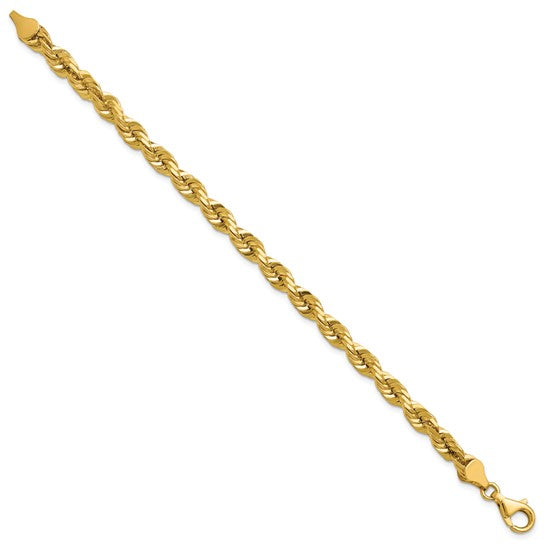 14KT Yellow Gold 7 inch 5.5mm Diamond-cut Rope with Fancy Lobster Clasp Chain