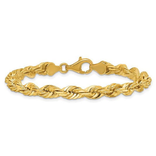 14kt Yellow Gold 9 inch 5.5mm Diamond-cut Rope with Fancy Lobster Clasp Chain