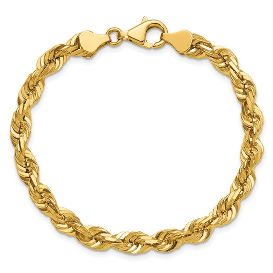 14KT Yellow Gold 8 inch 6.5mm Diamond-cut Rope with Fancy Lobster Clasp Chain