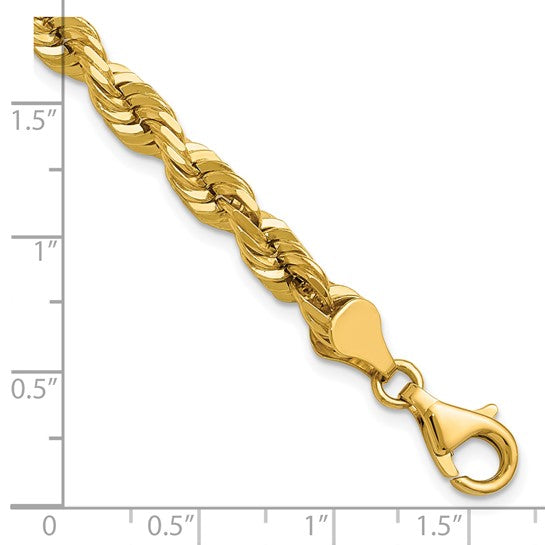 14KT Yellow Gold 8 inch 6.5mm Diamond-cut Rope with Fancy Lobster Clasp Chain