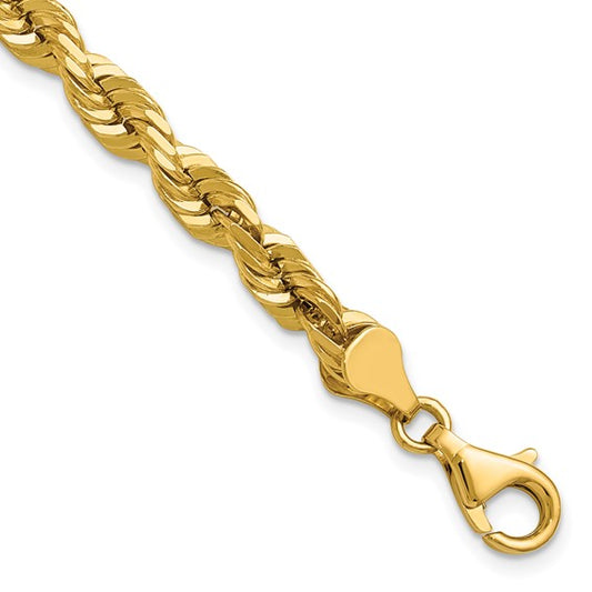 14KT Yellow Gold 7 inch 5.5mm Diamond-cut Rope with Fancy Lobster Clasp Chain