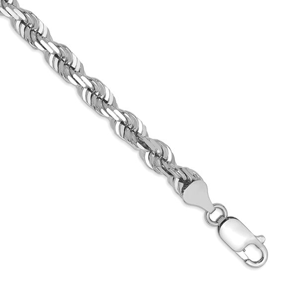 14kt White Gold 8 inch 5.5mm Diamond-cut Rope with Lobster Clasp Chain