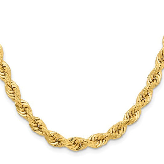 14KT Yellow Gold 28 inch 6.5mm Diamond-cut Rope with Fancy Lobster Clasp Chain