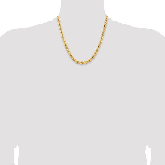 14kt Yellow Gold 20 inch 6.5mm Diamond-cut Rope with Fancy Lobster Clasp Chain