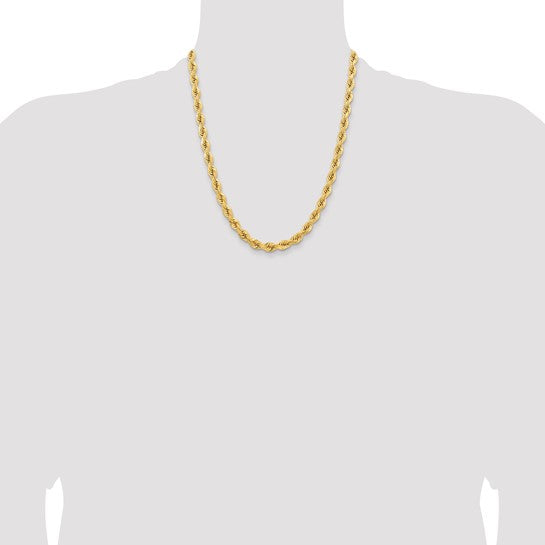 14kt Yellow Gold 22 inch 6.5mm Diamond-cut Rope with Fancy Lobster Clasp Chain