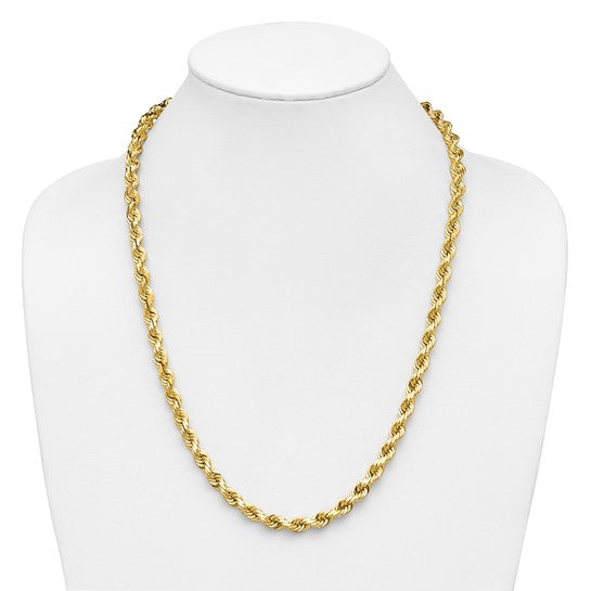 14KT Yellow Gold 24 inch 6.5mm Diamond-cut Rope with Fancy Lobster Clasp Chain