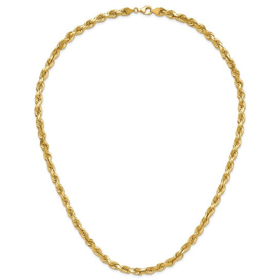 14KT Yellow Gold 24 inch 6.5mm Diamond-cut Rope with Fancy Lobster Clasp Chain
