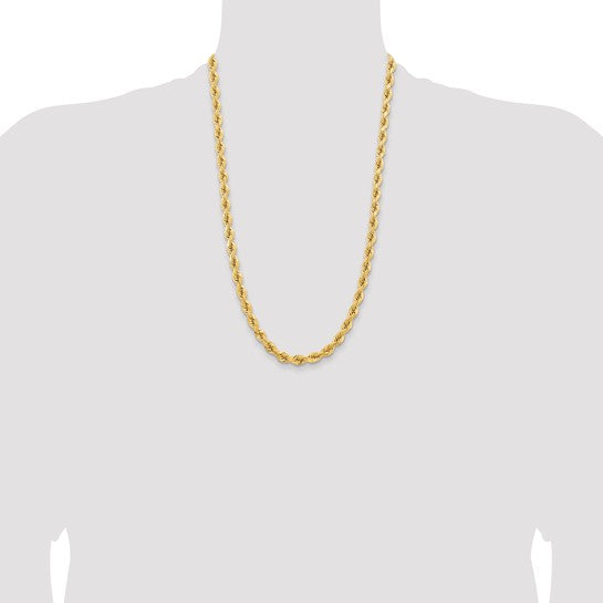 14kt Yellow Gold 26 inch 6.5mm Diamond-cut Rope with Fancy Lobster Clasp Chain