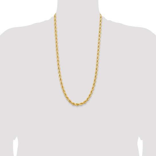 14KT Yellow Gold 28 inch 6.5mm Diamond-cut Rope with Fancy Lobster Clasp Chain