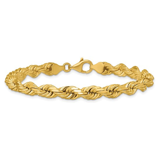 14kt Yellow Gold 9 inch 6.5mm Diamond-cut Rope with Fancy Lobster Clasp Chain