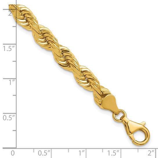 14kt Yellow Gold 9 inch 6.5mm Diamond-cut Rope with Fancy Lobster Clasp Chain